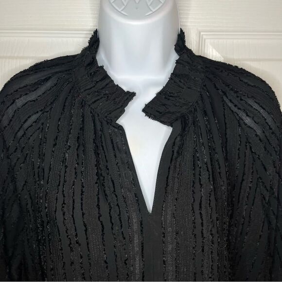 Ellison Black Textured Stripe Tiered Mini Dress Long Sleeves L - Picture 4 of 10